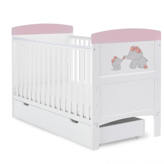 Obaby Grace Inspire Cot Bed Underdrawer Me Mini Me Elephants Pink 21OB1733UD